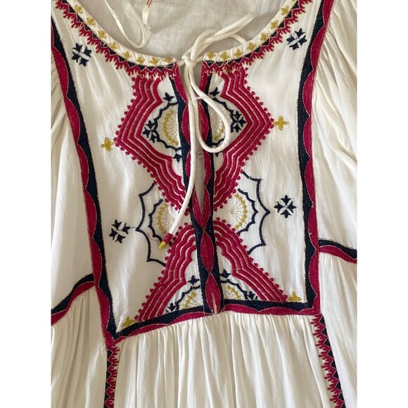 Free People Sweet Escape Embroidered Boho Peasant Folklore Dress White Red XS - Picture 4 of 12